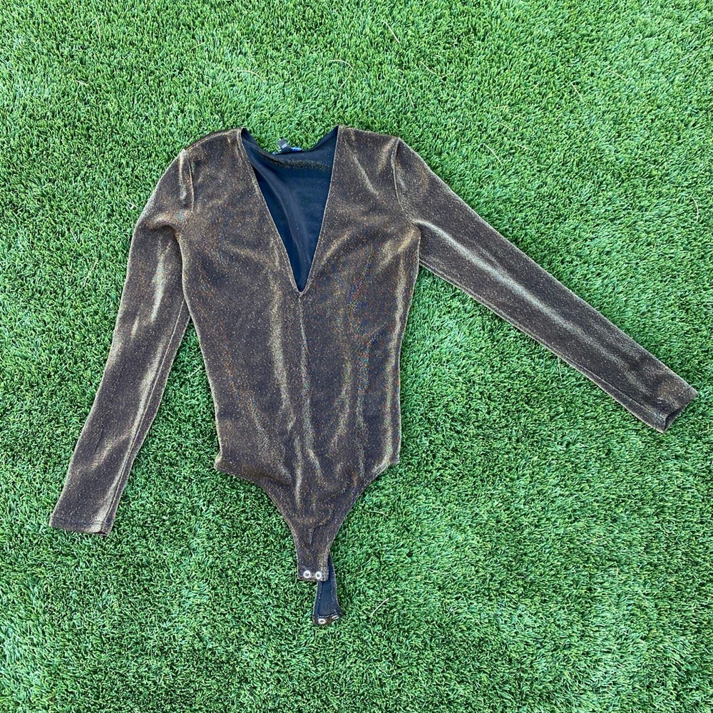 Express Metallic Plunge Bodysuit